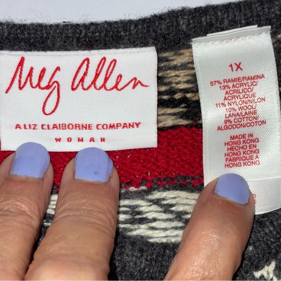 Vintage Meg Allen Sweater Women 1X Red Cardigan Nordic Fair Isle Y2K Holiday - Picture 5 of 7